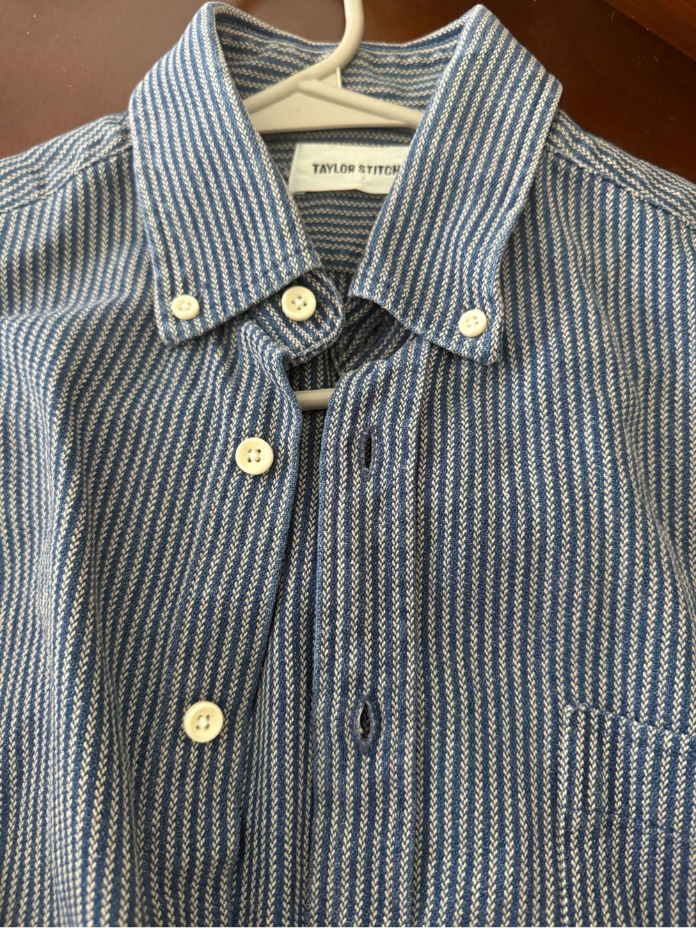 Taylor Stitch Navy and White Striped Button-Down Shirt